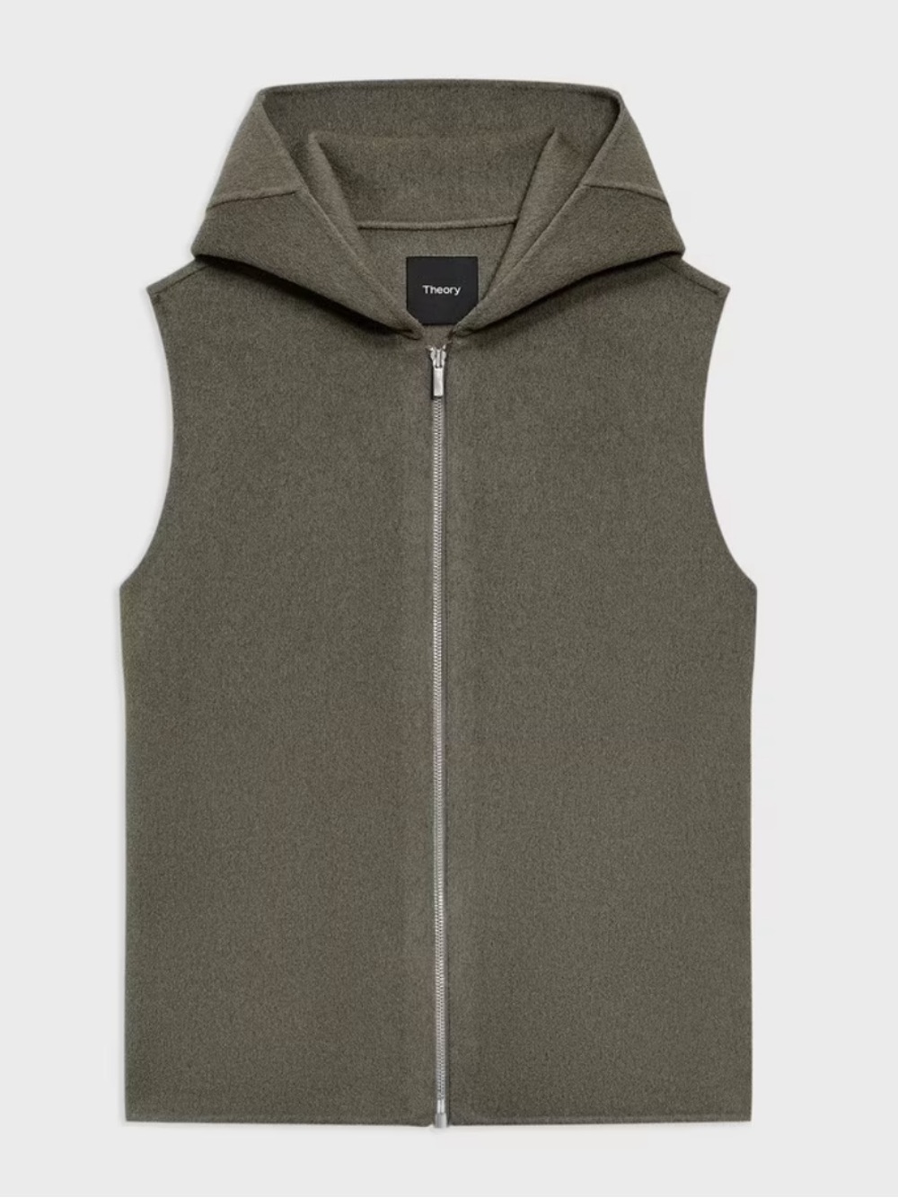 Theory || Hooded Zip-Up Vest Double-Face Wool-Cashmere Hunter Green Melange XS
